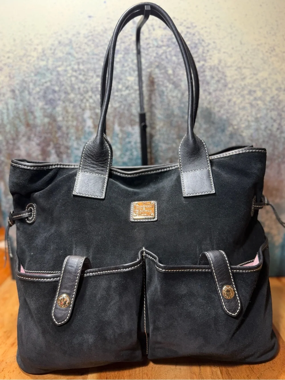 Dooney & Bourke Y2K Late 2000s Dillen Suede Double Pocket Satchel Black